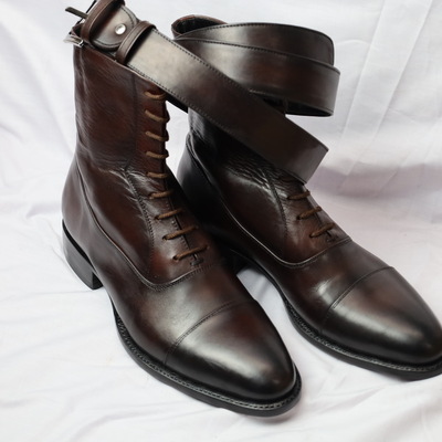 Crafted leather classic dark brown leather ankle high lace up boot with matching belt