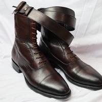 Crafted Leather Classic Dark Brown Leather Ankle High Lace up Boot with Matching Belt - Thumbnail 2