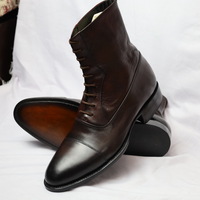 Crafted Leather Classic Dark Brown Leather Ankle High Lace up Boot with Matching Belt - Thumbnail 4