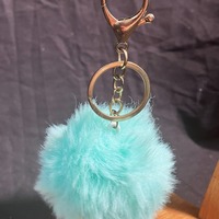 Teal Faux Rabbit Pom Pom Fur Ball Keychain/Car Key Ring/Handbag Keyring Charm msm_enterprisesinc msm_ - Thumbnail 1