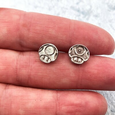 Mario's mushroom people silver stud earrings