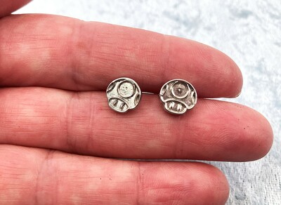 Mario's Mushroom People Silver Stud Earrings