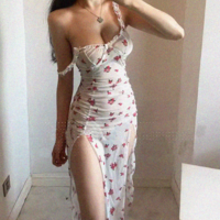 Mesh semi-transparent slit suspender dress nightdress - Thumbnail 1