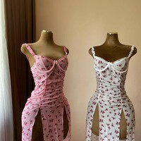 Mesh semi-transparent slit suspender dress nightdress - Thumbnail 5