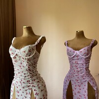 Mesh semi-transparent slit suspender dress nightdress - Thumbnail 6