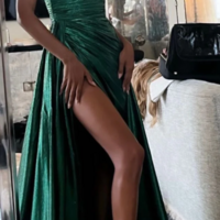 Charming Green Straps Long Prom Dress With Pleat - Thumbnail 1