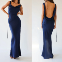 Elegant Satin Backless Long Bodycon Prom Dresses - Thumbnail 1