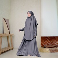 Rawda Abaya Jersey Set French Khimar - Eid Abaya Set, Modest Dress for Women, Muslim Outfit for Ramadan, Umrah Khimar Set, Umrah Hajj dreses - Thumbnail 1