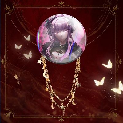 Mori Calliope holographic round badge with chain