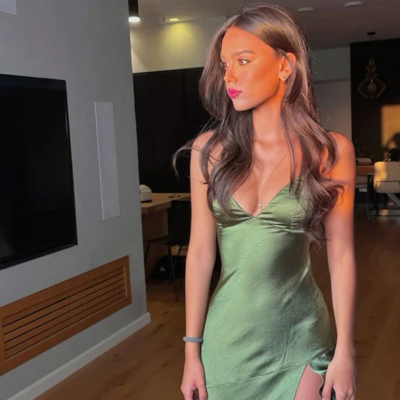 Floor length spaghetti straps green backless evening dresses with split - Thumbnail 2