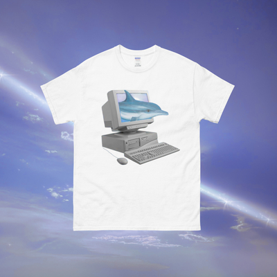 Web core dolphin surfing on web t shirt white