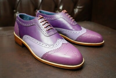 Crafted Leather Classic Purple Leather Wingtip Oxford Dress Shoes