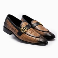 Crafted Leather Handmade Men Brown Crocodile/Alligator Leather Dress Shoes - Thumbnail 1
