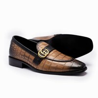 Crafted Leather Handmade Men Brown Crocodile/Alligator Leather Dress Shoes - Thumbnail 2