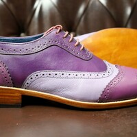 Crafted Leather Classic Purple Leather Wingtip Oxford Dress Shoes - Thumbnail 4