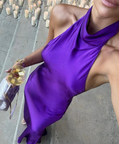 Elegant Halter Open Back Purple Prom Dresses