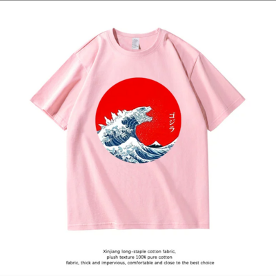 Pink t-shirt with waves and sunset