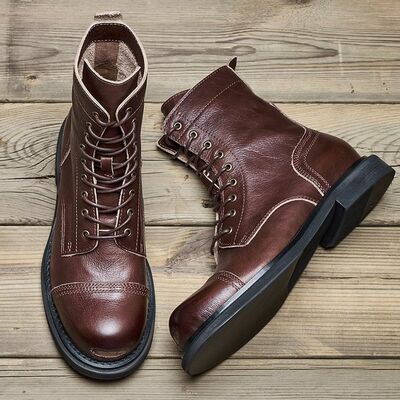 Handmade genuine leather vintage martin boots top layer cowhide 2 colors - Thumbnail 2