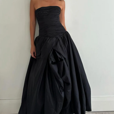 Strapless a-line elegant black front split long prom dress - Thumbnail 2