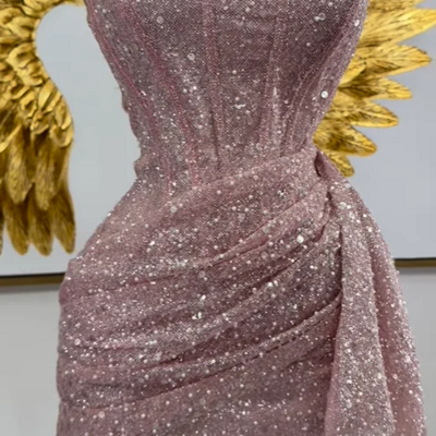 Sexy pink strapless sequins mini hoco dress - Thumbnail 2