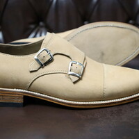 Crafted Leather Handmade Classic Cream Leather Monk Strap Dress Shoes - Thumbnail 1