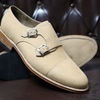 Crafted Leather Handmade Classic Cream Leather Monk Strap Dress Shoes - Thumbnail 2