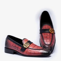 Crafted Leather Handmade Men Red Crocodile Leather Dress Shoes - Thumbnail 1