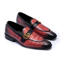 Crafted Leather Handmade Men Red Crocodile Leather Dress Shoes - Thumbnail 2
