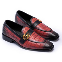 Crafted Leather Handmade Men Red Crocodile Leather Dress Shoes - Thumbnail 3