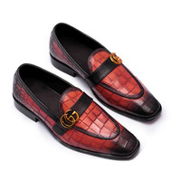 Crafted Leather Handmade Men Red Crocodile Leather Dress Shoes - Thumbnail 4