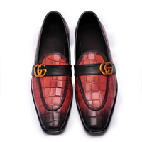 Crafted Leather Handmade Men Red Crocodile Leather Dress Shoes - Thumbnail 5