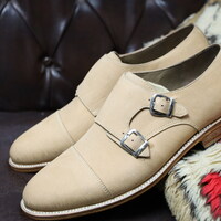 Crafted Leather Handmade Classic Cream Leather Monk Strap Dress Shoes - Thumbnail 4