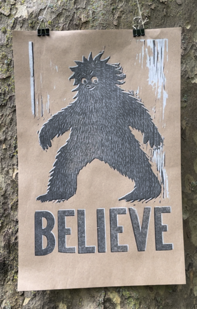 Believe Woodblock and Woodtype Print 11 by 17