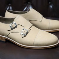 Crafted Leather Handmade Classic Cream Leather Monk Strap Dress Shoes - Thumbnail 6