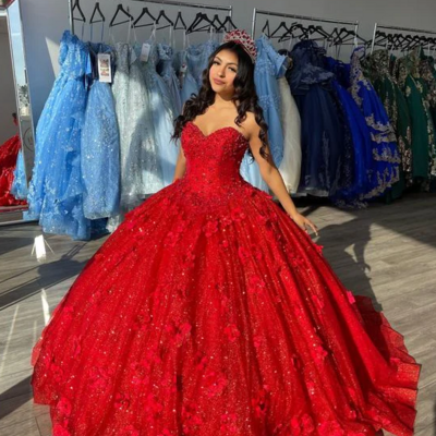 Elegant ball gown red quinceanera prom dress for women