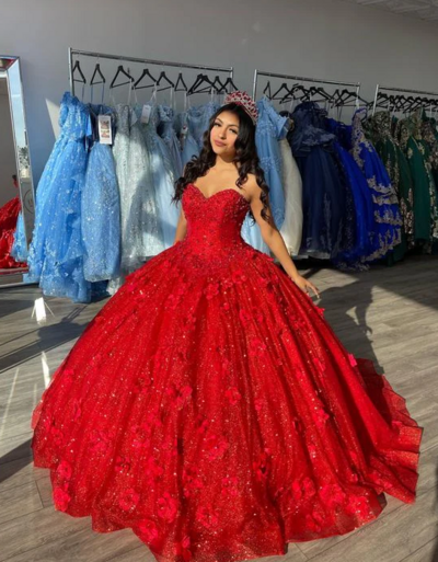 Elegant Ball Gown Red Quinceanera Prom Dress For Women
