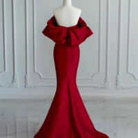 Charming Off Shoulder Mermaid Red Satin Prom Dress,Evening Dress  - Thumbnail 1