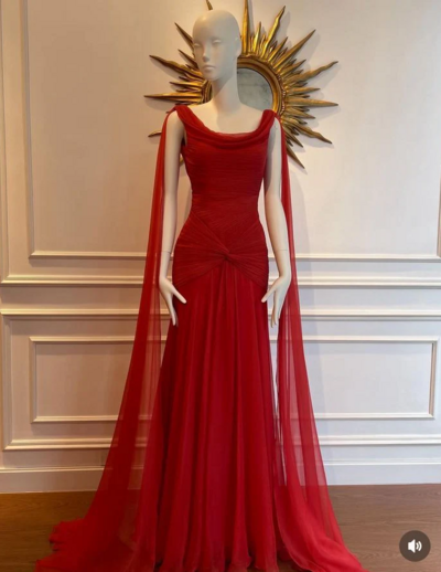 Charming Mermaid Red Chiffon Long Evening Dresses