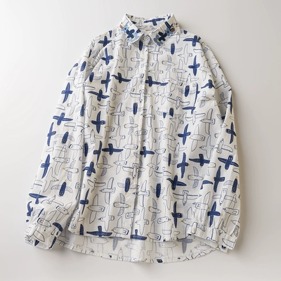 Seagull-printed long sleeves blouses
