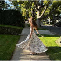 Summer Midi Elegant Floral Spaghetti Strap Dress - Thumbnail 3