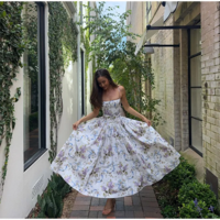 Summer Midi Elegant Floral Spaghetti Strap Dress - Thumbnail 4