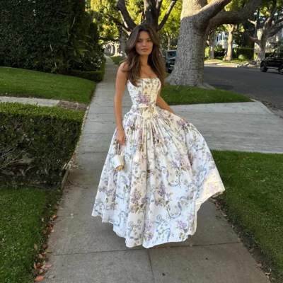 Summer Midi Elegant Floral Spaghetti Strap Dress