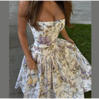 Summer Midi Elegant Floral Spaghetti Strap Dress - Thumbnail 6