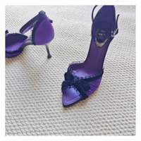 Elegant Bow Open-Toe High Heel Satin Evening Shoes for Women - Thumbnail 3