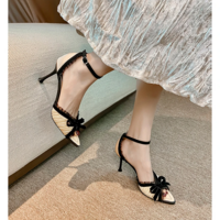 Elegant Bow Open-Toe High Heel Satin Evening Shoes for Women - Thumbnail 1