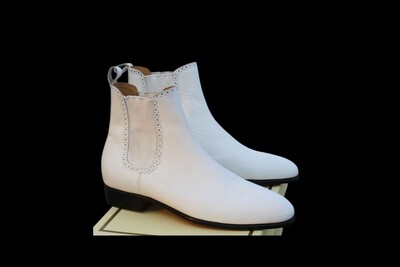 Crafted Leather Classic Men White Leather Chelsea Fashion Dress Boot