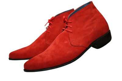Crafted Leather Handmade Mens Chukka Suede Leather Boots in Red Color