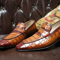 Crafted Leather Handmade Men Brown Crocodile Leather Alligator Moccasin Loafers Dress Shoes - Thumbnail 2