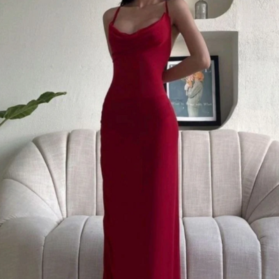 Classy red sheath/column long prom dress