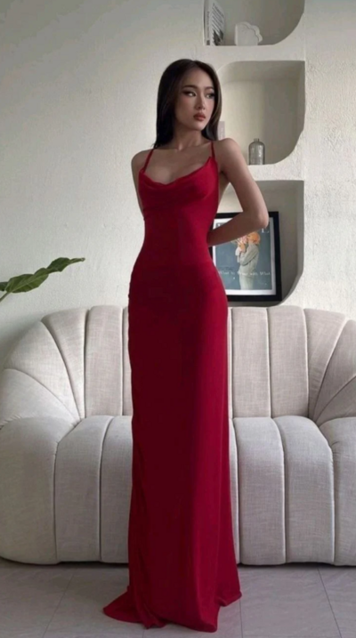 Classy Red Sheath/Column Long Prom Dress